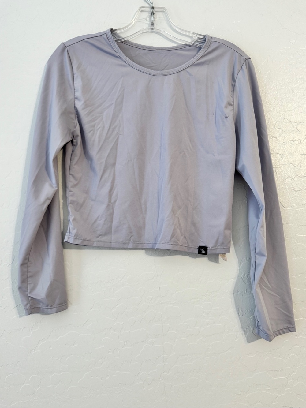 👚XEXYMIX Women's Gray Cropped Long Sleeve Crew Neck Stretch Top Athletic Fit L